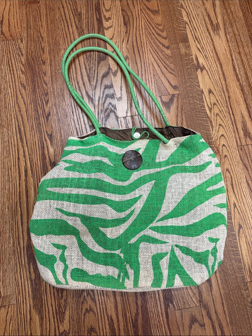 Bellemonde Green Zebra-Print Tote Bag